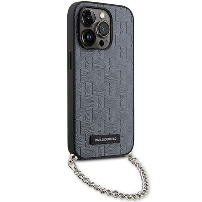 Etui til Apple iPhone 14 Pro Max, Karl Lagerfeld, Saffiano Monogram Chain, Sølvfarvet