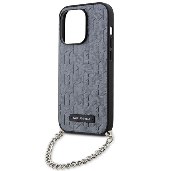 Etui til Apple iPhone 14 Pro Max, Karl Lagerfeld, Saffiano Monogram Chain, Sølvfarvet