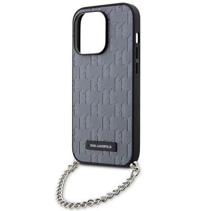 Etui til Apple iPhone 14 Pro Max, Karl Lagerfeld, Saffiano Monogram Chain, Sølvfarvet