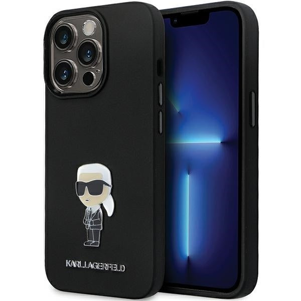 Cover til Apple iPhone 14 Pro Max, Karl Lagerfeld, Silicone Ikonik Karl Metal, Sort