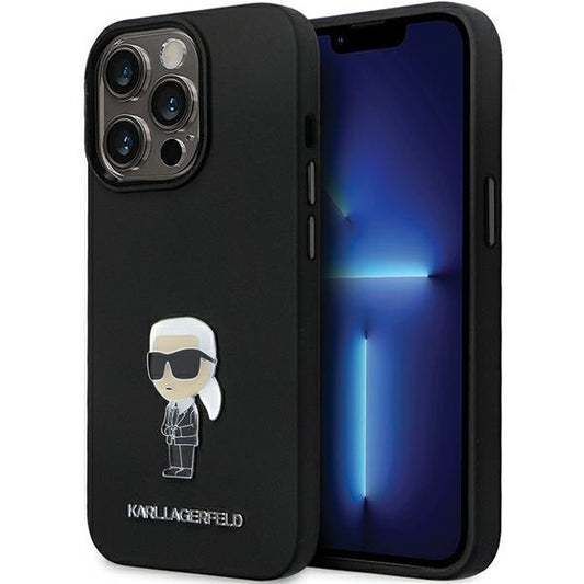 Cover til Apple iPhone 14 Pro Max, Karl Lagerfeld, Silicone Ikonik Karl Metal, Sort