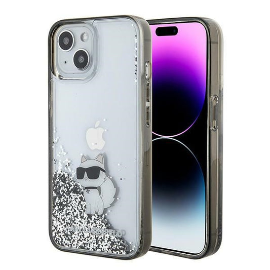 Etui til Apple iPhone 15 / 14 / 13, Karl Lagerfeld, Liquid Glitter Choupette, Gennemsigtig