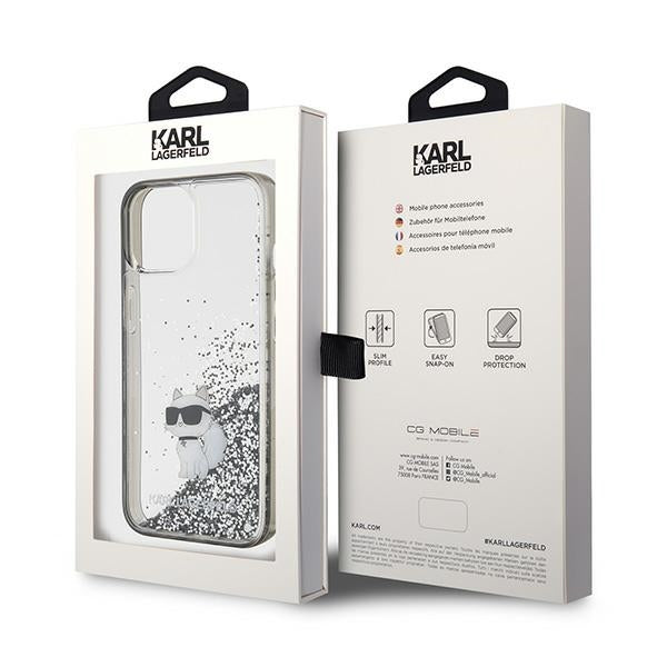Case for Apple iPhone 15 / 14 / 13, Karl Lagerfeld, Liquid Glitter Choupette, Transparent