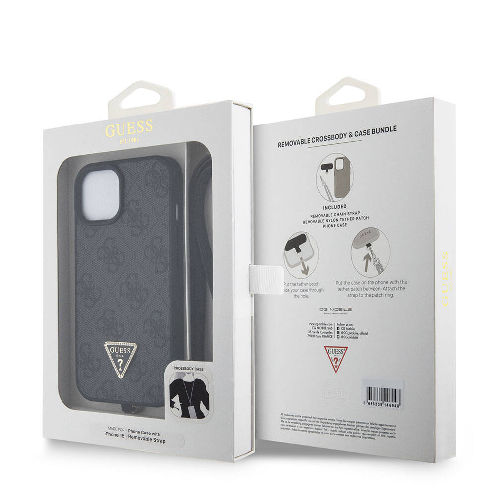 Etui til Apple iPhone 15 / 14, Guess, Crossbody 4G Metal Logo, Sort