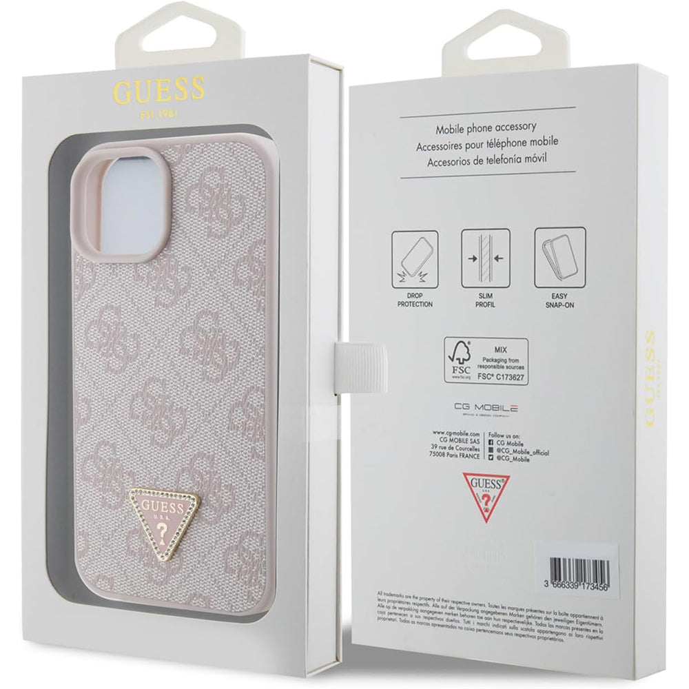 Etui til Apple iPhone 15, Guess, 4G Triangle Strass, Pink
