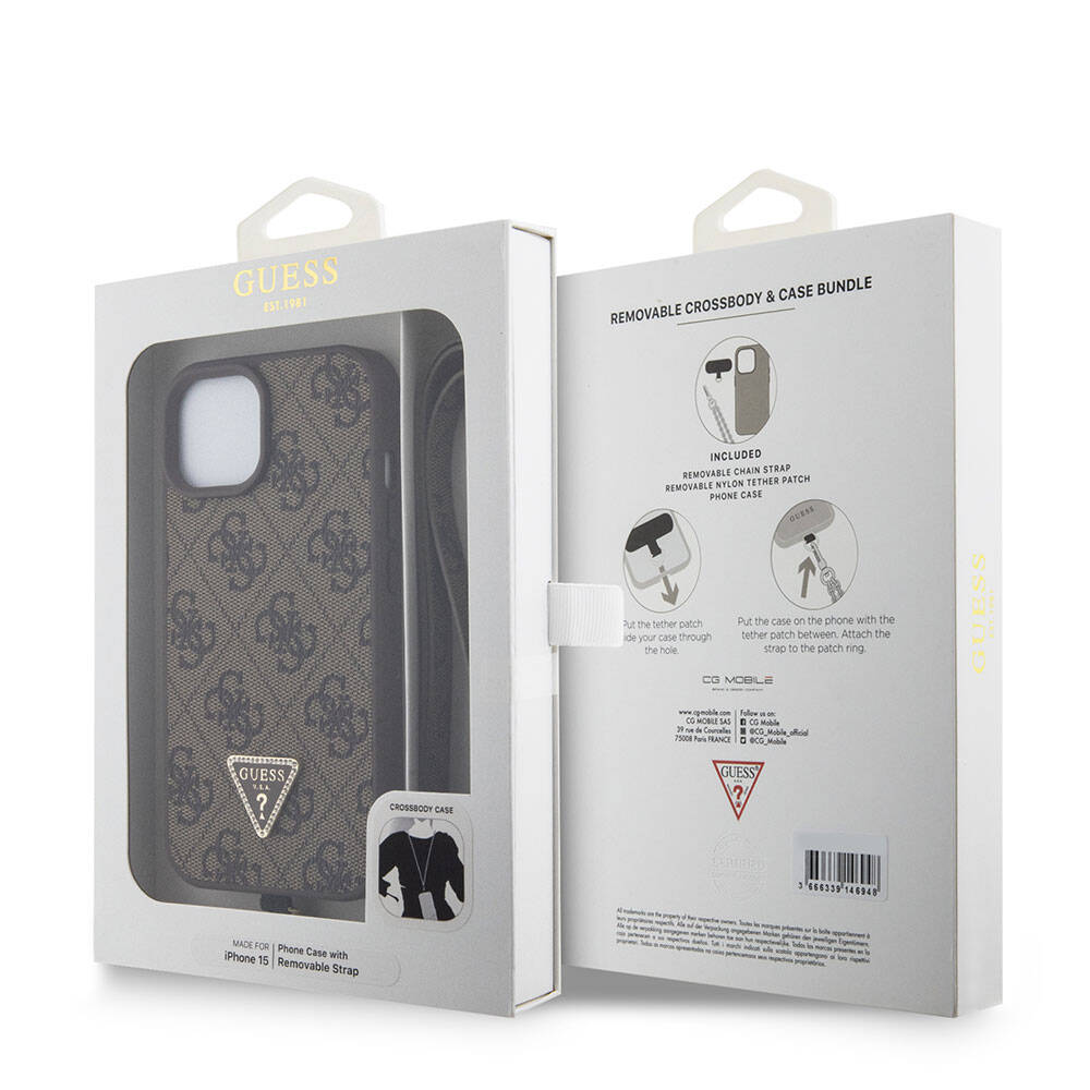 Etui til Apple iPhone 15, Guess, Crossbody 4G Metal Logo, Brun
