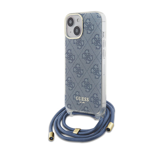 Etui til Apple iPhone 15, Guess, Crossbody Cord 4G Print, Blå