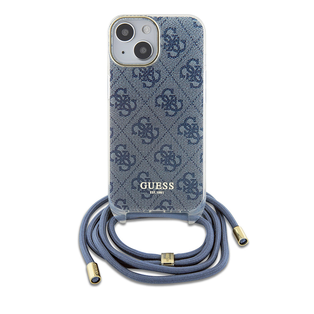 Etui til Apple iPhone 15, Guess, Crossbody Cord 4G Print, Blå