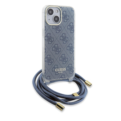 Etui til Apple iPhone 15, Guess, Crossbody Cord 4G Print, Blå