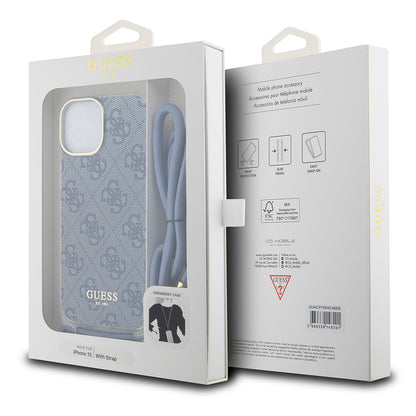 Etui til Apple iPhone 15, Guess, Crossbody Cord 4G Print, Blå