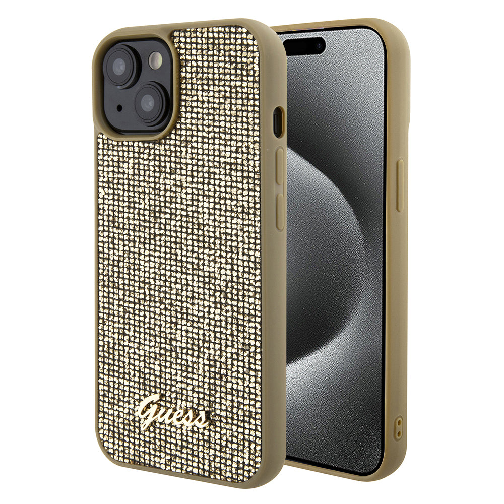 Etui til Apple iPhone 15, Guess, Disco Metal Script, Guld