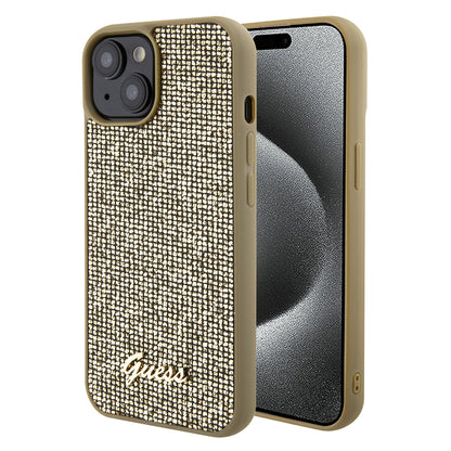 Etui til Apple iPhone 15, Guess, Disco Metal Script, Guld