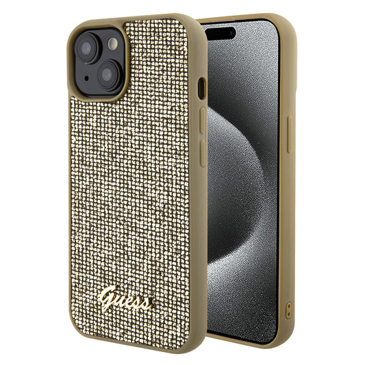 Etui til Apple iPhone 15, Guess, Disco Metal Script, Guld