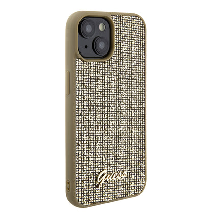 Etui til Apple iPhone 15, Guess, Disco Metal Script, Guld