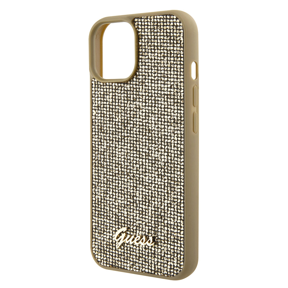 Etui til Apple iPhone 15, Guess, Disco Metal Script, Guld