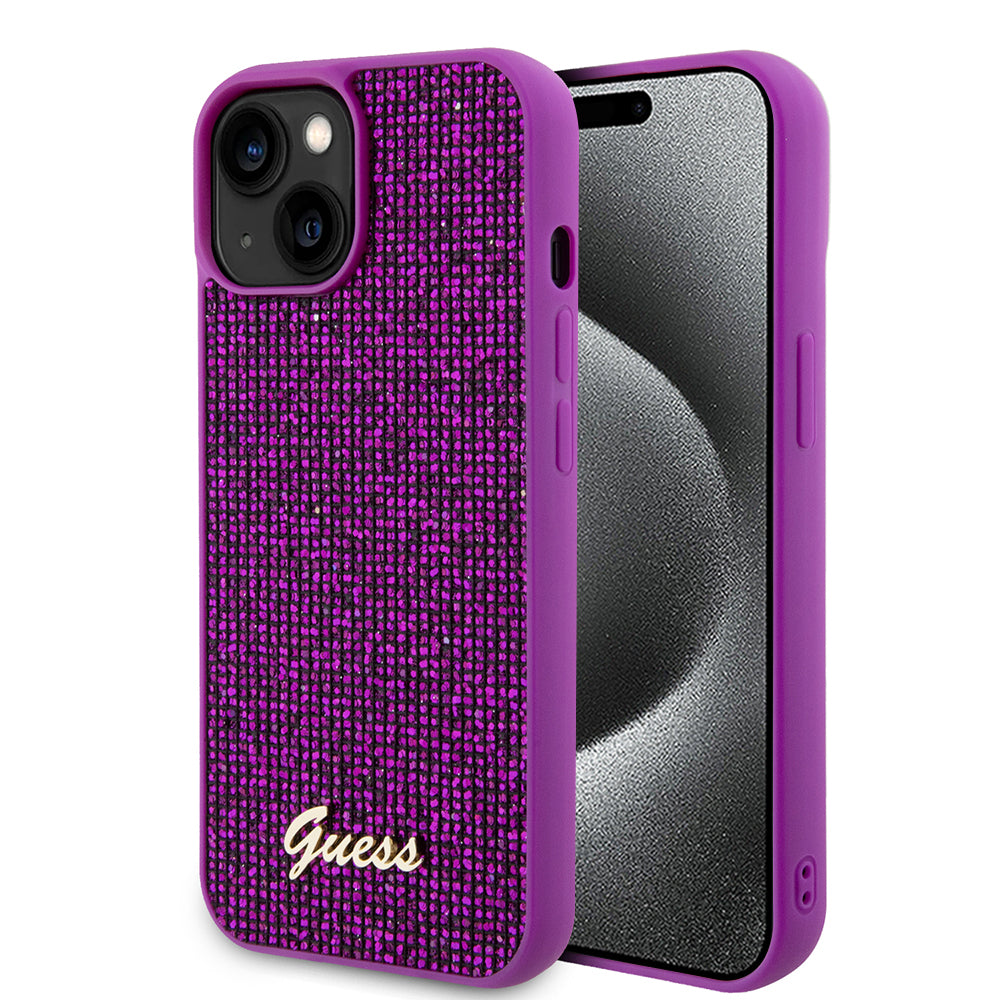 Etui til Apple iPhone 15, Guess, Disco Metal Script, Fuchsia