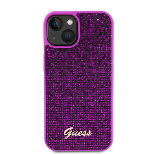 Etui til Apple iPhone 15, Guess, Disco Metal Script, Fuchsia