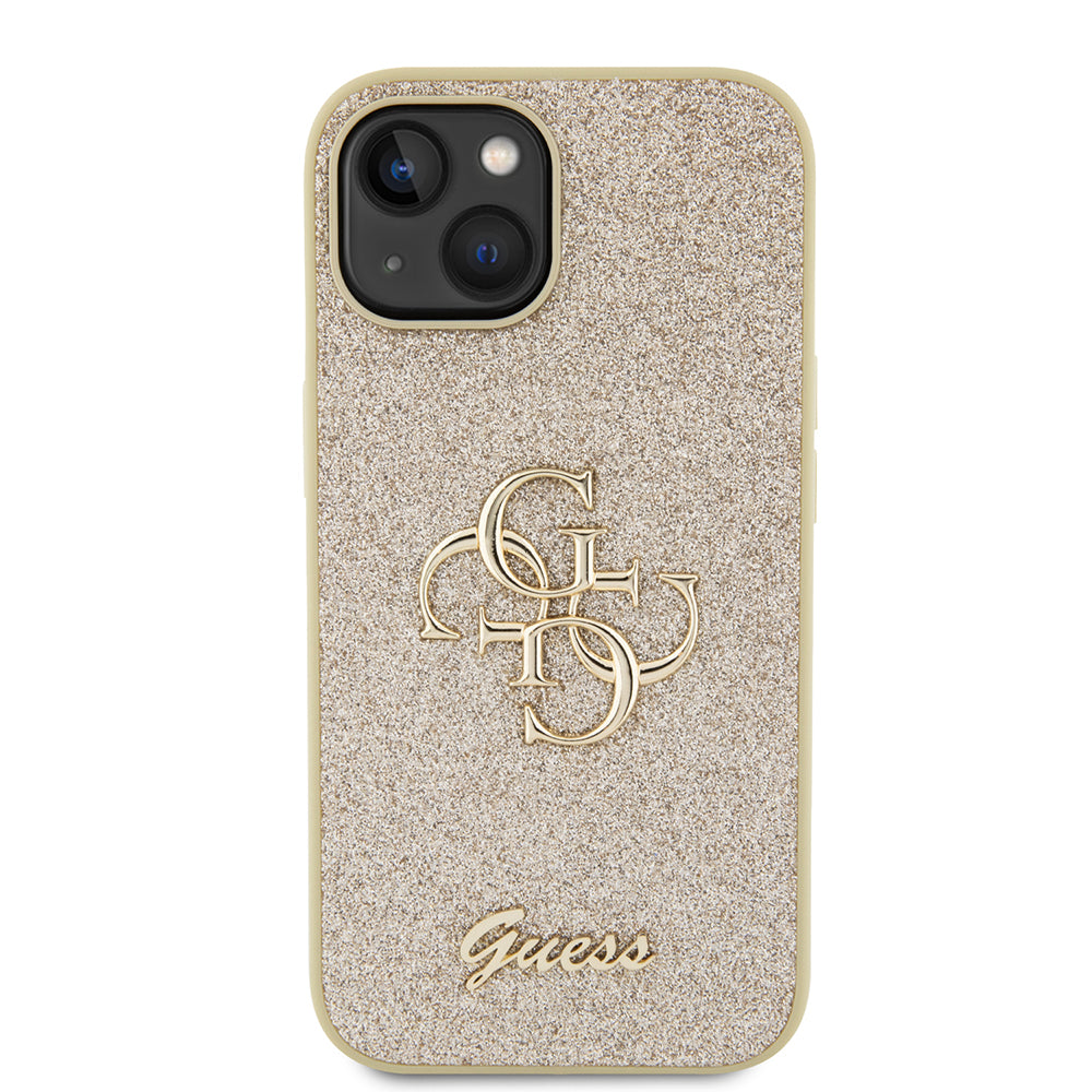 Etui til Apple iPhone 15, Guess, Glitter Big 4G Script, Guld