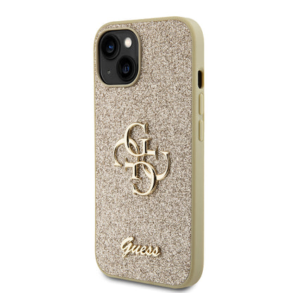 Etui til Apple iPhone 15, Guess, Glitter Big 4G Script, Guld