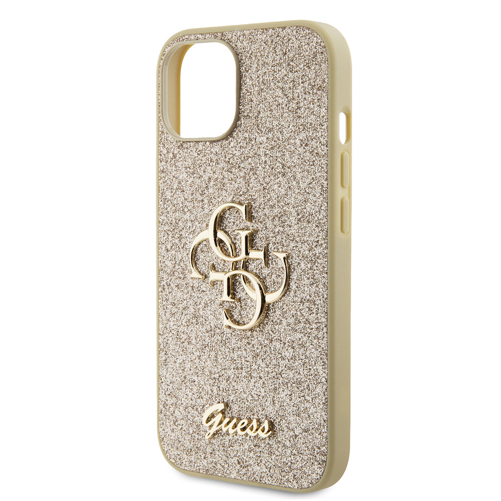 Etui til Apple iPhone 15, Guess, Glitter Big 4G Script, Guld