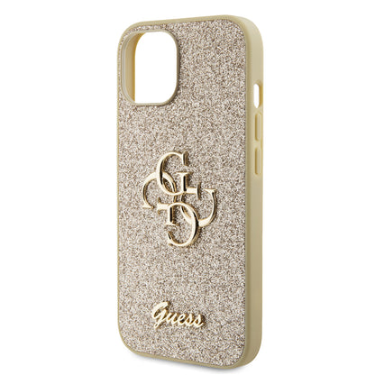 Etui til Apple iPhone 15, Guess, Glitter Big 4G Script, Guld