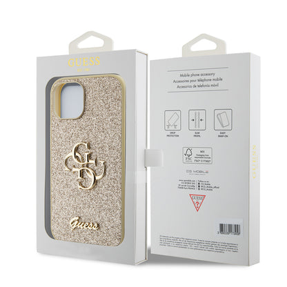 Etui til Apple iPhone 15, Guess, Glitter Big 4G Script, Guld