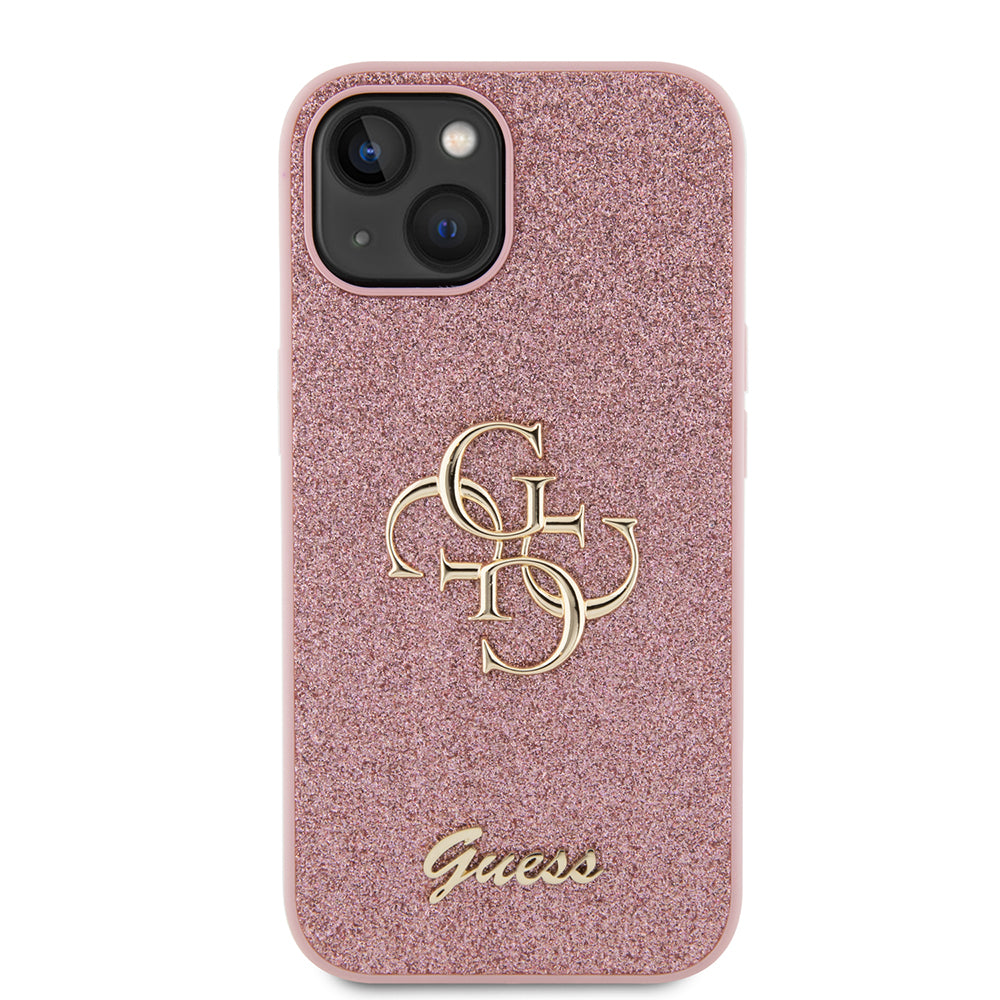 Etui til Apple iPhone 15, Guess, Glitter Big 4G Script, Pink