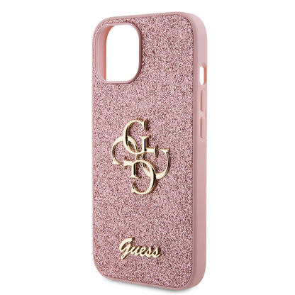 Etui til Apple iPhone 15, Guess, Glitter Big 4G Script, Pink