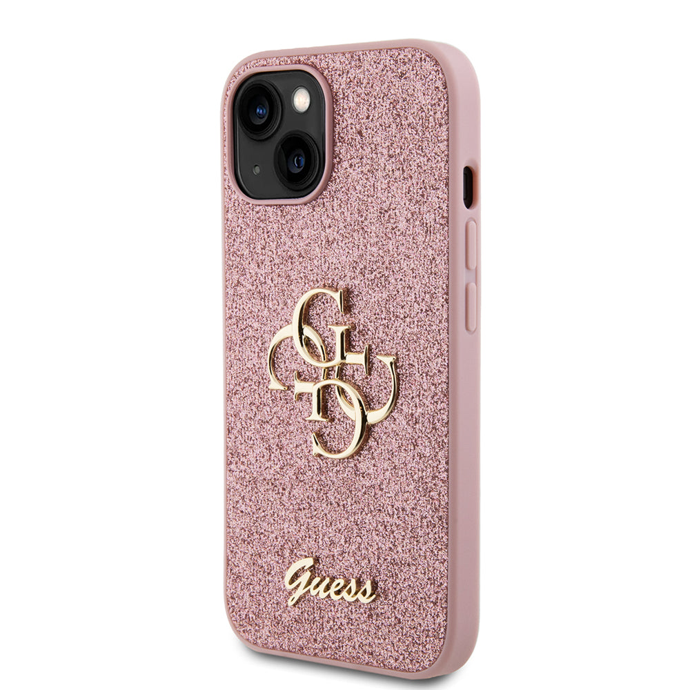 Etui til Apple iPhone 15, Guess, Glitter Big 4G Script, Pink