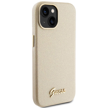 Etui til Apple iPhone 15, Guess, Glitter Glossy Script, Beige