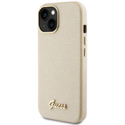 Etui til Apple iPhone 15, Guess, Glitter Glossy Script, Beige