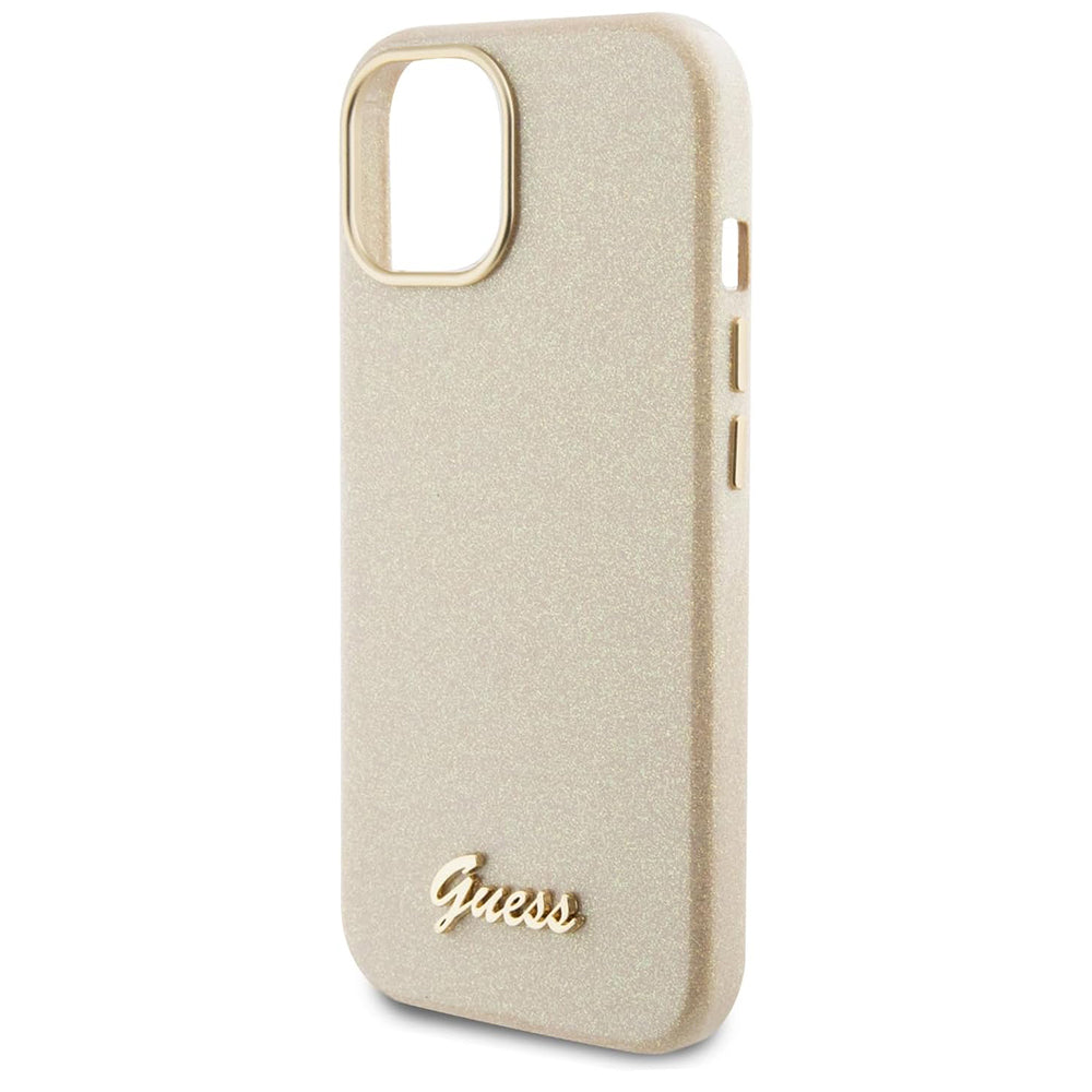 Etui til Apple iPhone 15, Guess, Glitter Glossy Script, Beige