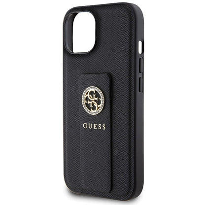 Case for Apple iPhone 15, Guess, Grip Stand 4G Saffiano Strass, Black