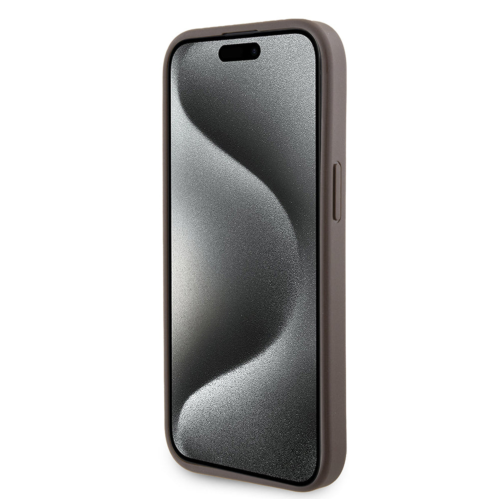 Etui til Apple iPhone 15, Guess, Grip Stand 4G Triangle Strass, Brun
