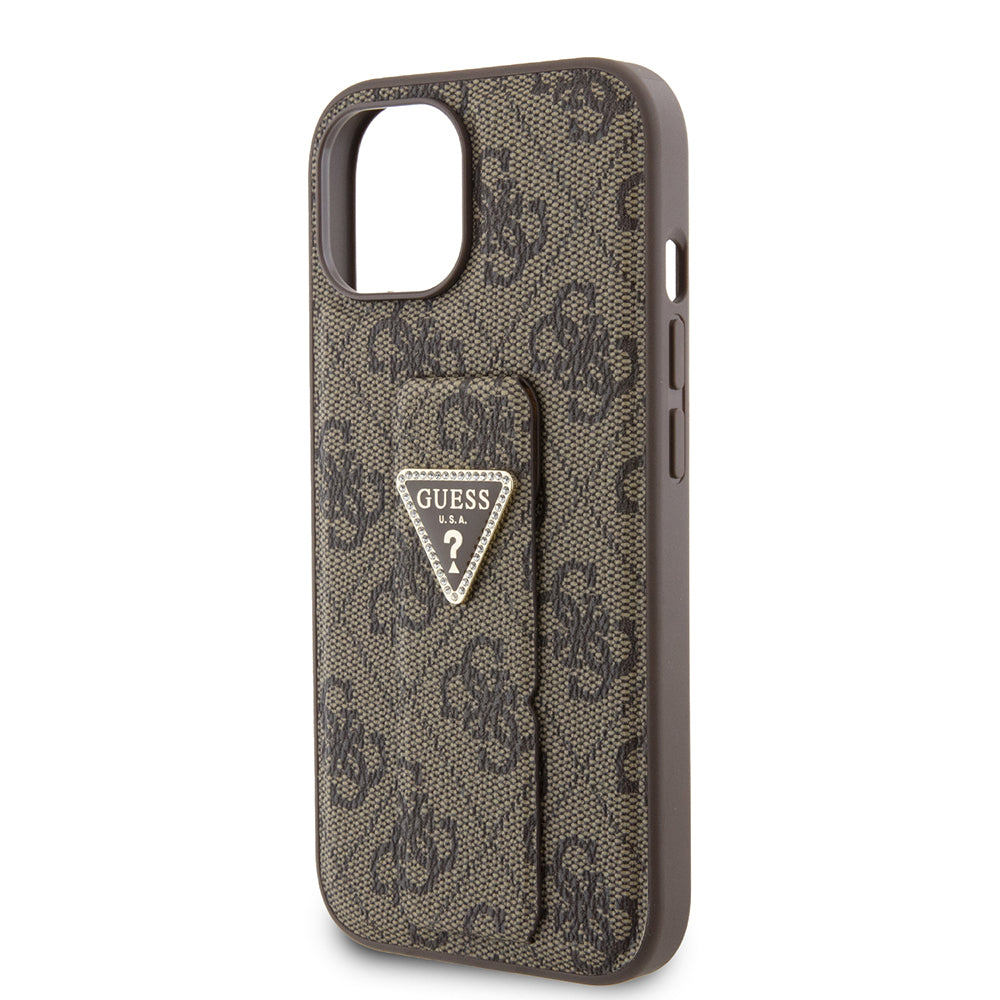 Etui til Apple iPhone 15, Guess, Grip Stand 4G Triangle Strass, Brun