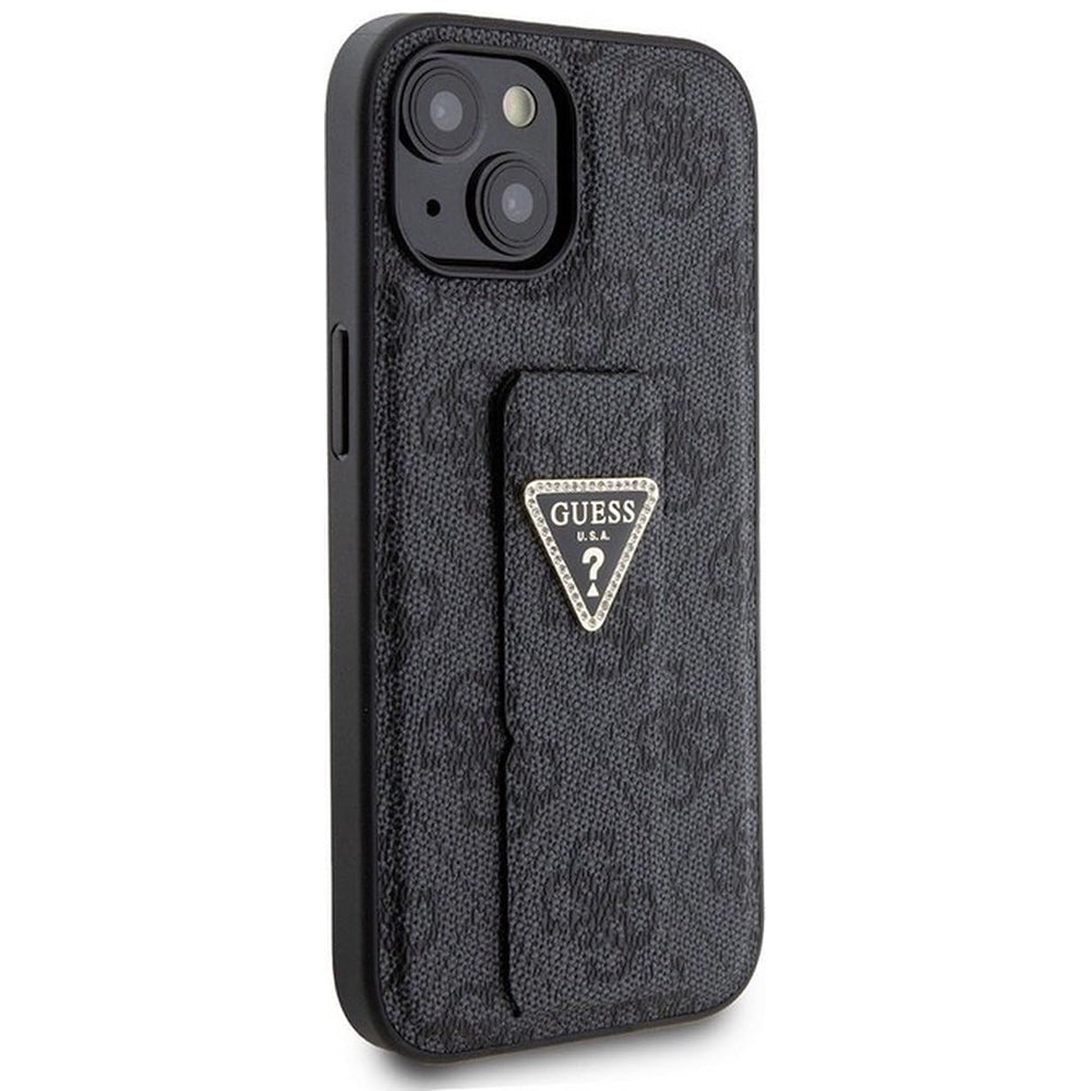 Case for Apple iPhone 15, Guess, Grip Stand 4G Triangle Strass, Black