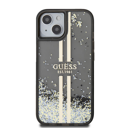Etui til Apple iPhone 15, Guess, Liquid Glitter Gold Stripes, Sort