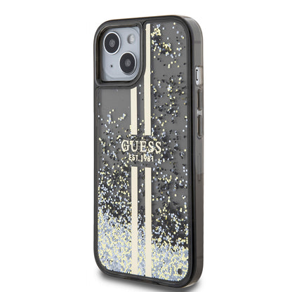 Etui til Apple iPhone 15, Guess, Liquid Glitter Gold Stripes, Sort