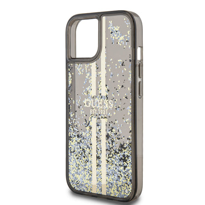 Etui til Apple iPhone 15, Guess, Liquid Glitter Gold Stripes, Sort