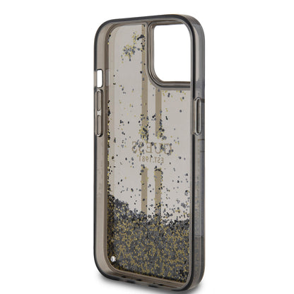 Etui til Apple iPhone 15, Guess, Liquid Glitter Gold Stripes, Sort