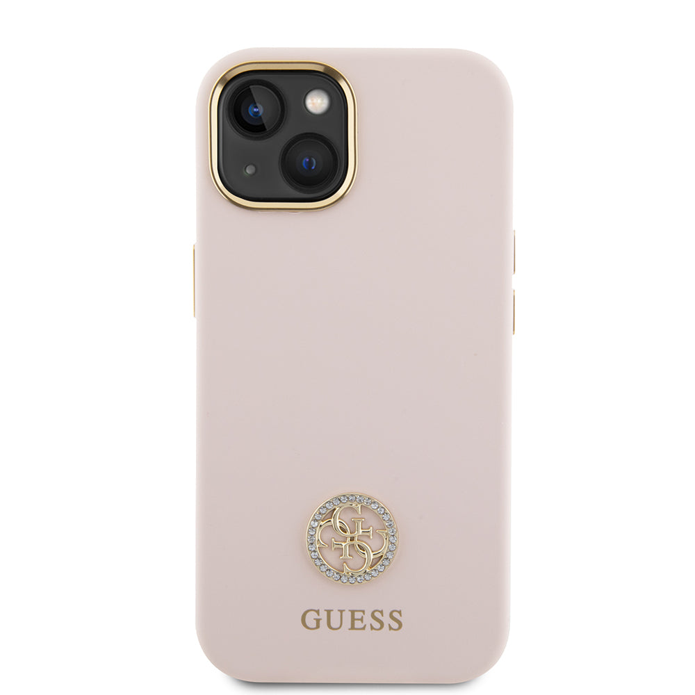 Etui til Apple iPhone 15, Guess, Logo Strass 4G, Lys Rosa