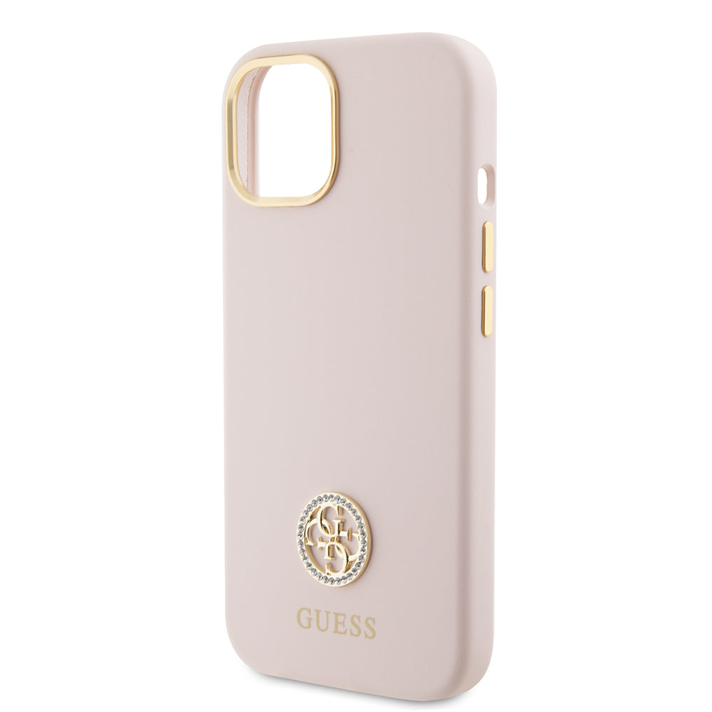 Etui til Apple iPhone 15, Guess, Logo Strass 4G, Lys Rosa
