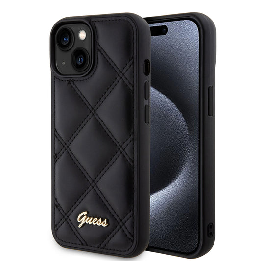 Etui til Apple iPhone 15, Guess, Quilted Metal Logo, Sort