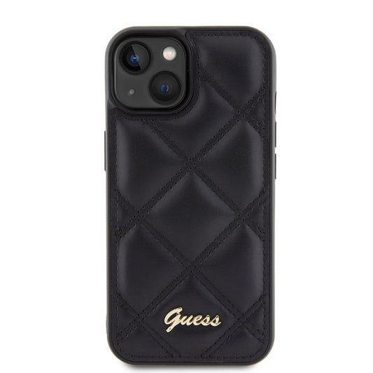 Etui til Apple iPhone 15, Guess, Quilted Metal Logo, Sort