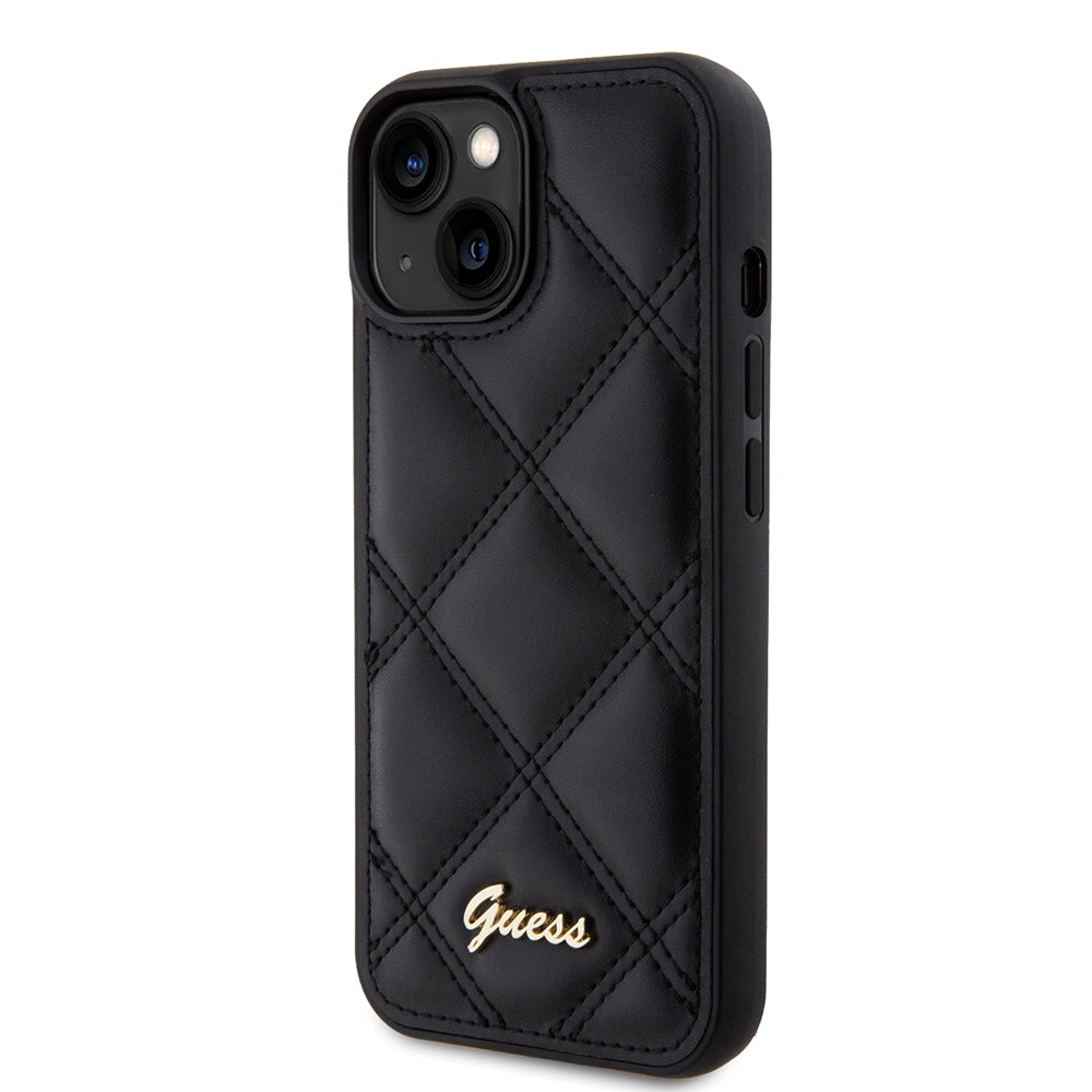 Case for Apple iPhone 15, Guess, Quilted Metal Logo, Black