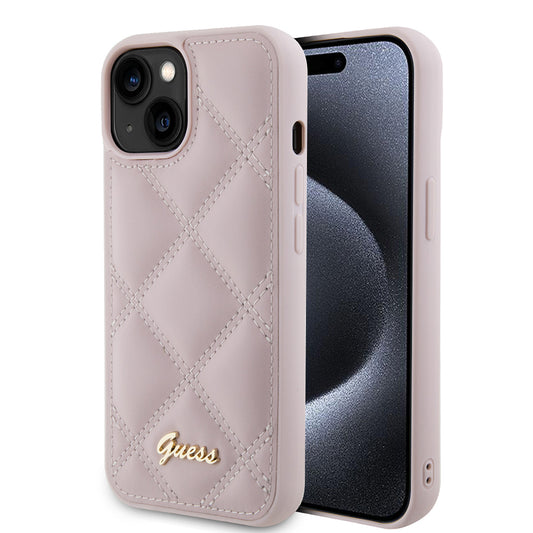Etui til Apple iPhone 15, Guess, Quilted Metal Logo, Pink