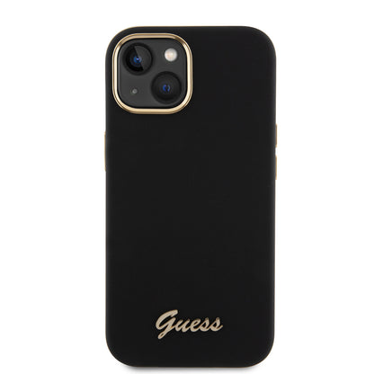 Case for Apple iPhone 15, Guess, Script Metal Logo & Frame, Black