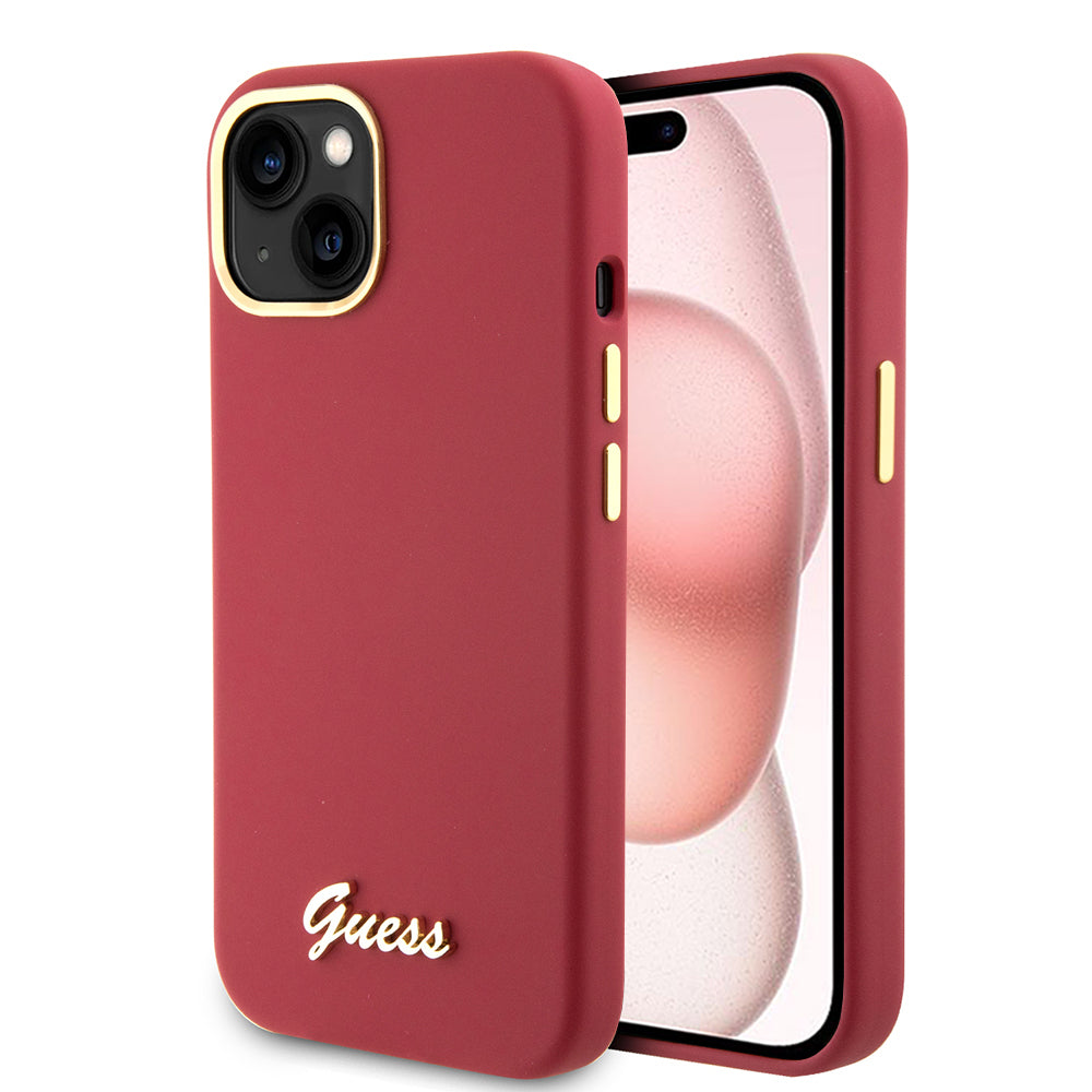 Etui til Apple iPhone 15, Guess, Script Metal Logo & Ramme, Rosa