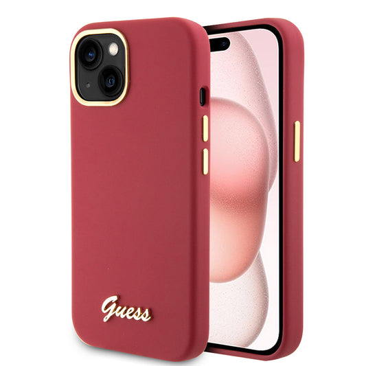 Etui til Apple iPhone 15, Guess, Script Metal Logo & Ramme, Rosa