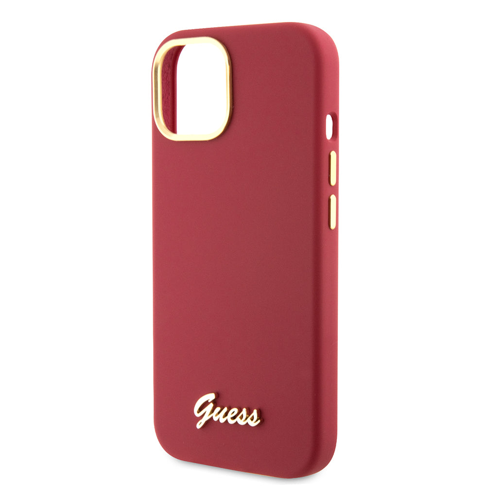 Etui til Apple iPhone 15, Guess, Script Metal Logo & Ramme, Rosa